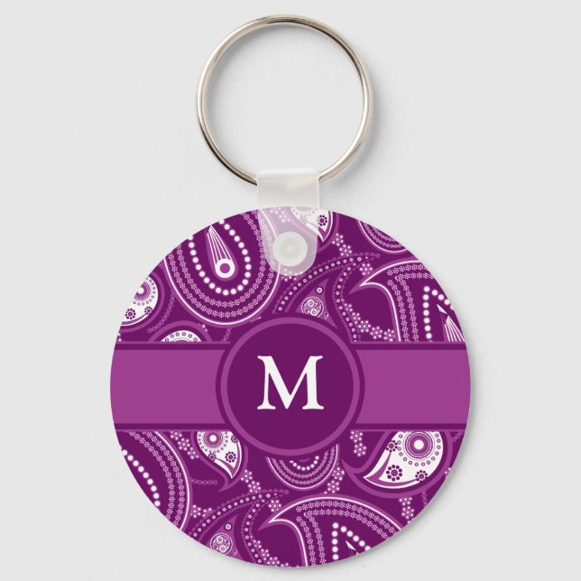 Purple and White Paisley Key Ring (Front)