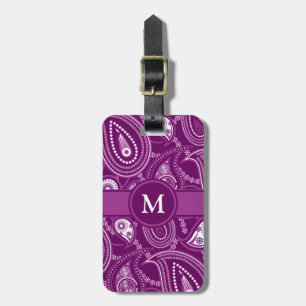Purple and White Paisley Luggage Tag