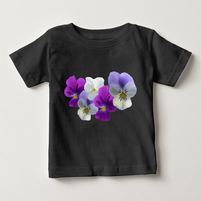 Purple and White Pansies Baby T-Shirt (Front)
