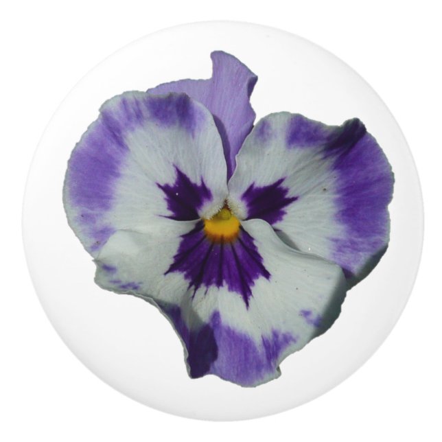 Purple and White Pansies Colourful Floral Ceramic Knob (Front)