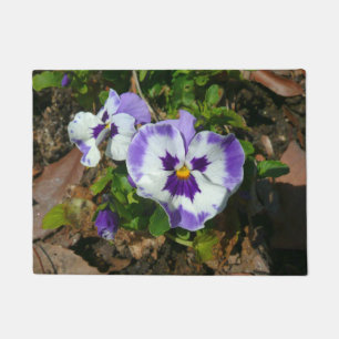 Purple and White Pansies Colourful Floral Doormat