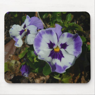 Purple and White Pansies Colourful Floral Mouse Pad