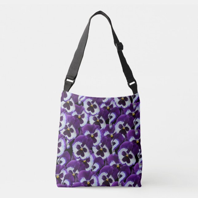 Purple And White Pansies Full Print_Cross Body Bag (Front)