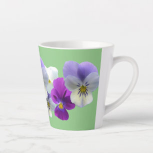 Purple and White Pansies Light Green Latte Mug