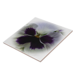 Purple and white pansy ceramic tile