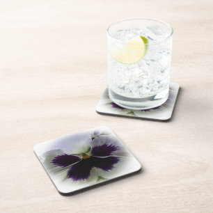 Purple and white pansy coaster