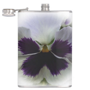 Purple and white pansy hip flask