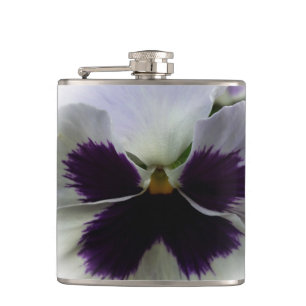 Purple and white pansy hip flask
