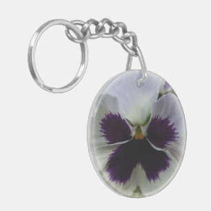 Purple and white pansy key ring