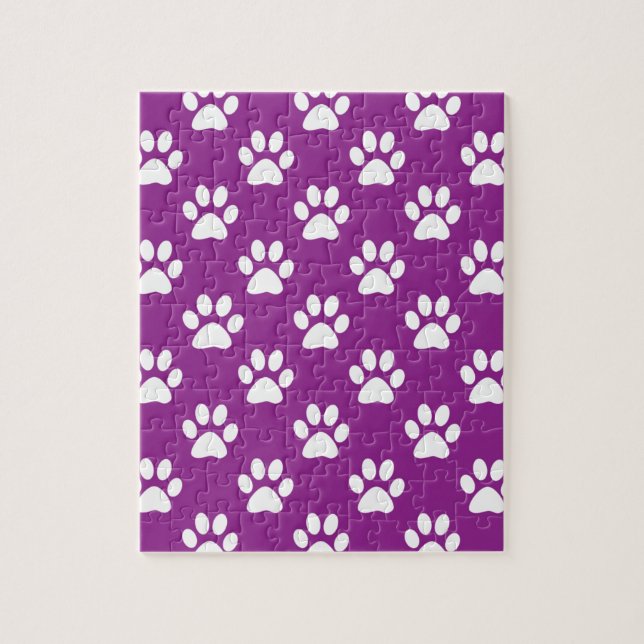 Purple and white paw prints pattern jigsaw puzzle (Vertical)