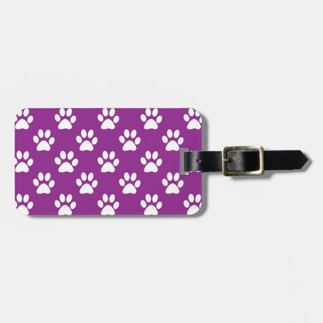 Purple and white paw prints pattern luggage tag (Front Horizontal)