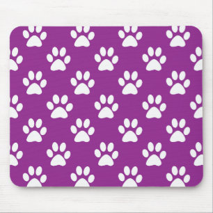 Purple and white paw prints pattern mouse pad