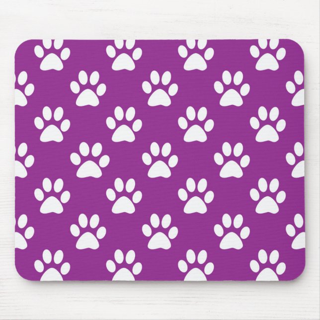 Purple and white paw prints pattern mouse pad (Front)