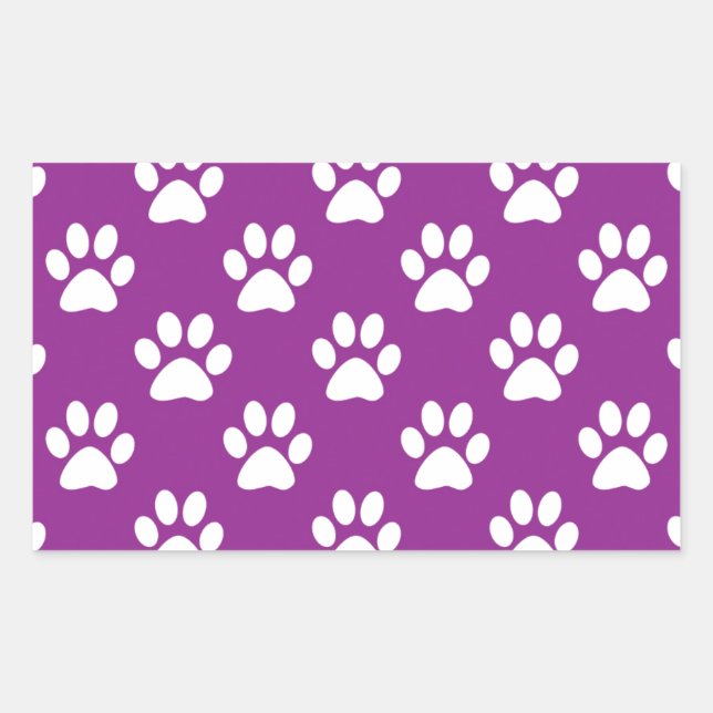 Purple and white paw prints pattern rectangular sticker (Front)