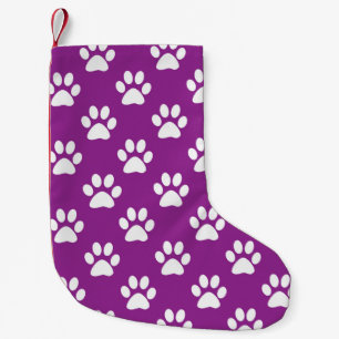 Purple and white paw prints pattern small christmas stocking