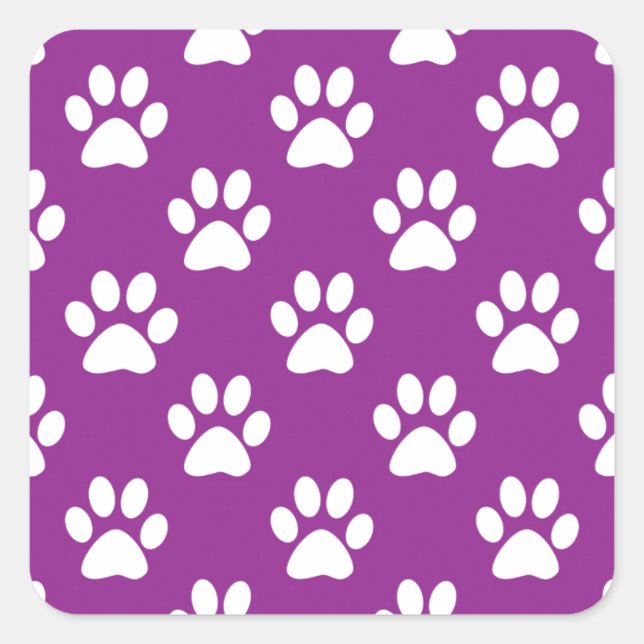 Purple and white paw prints pattern square sticker (Front)