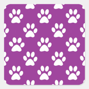 Purple and white paw prints pattern square sticker