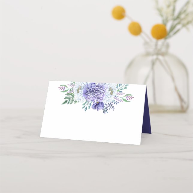 Purple and White Peonies Plain Front Place Card (Front)