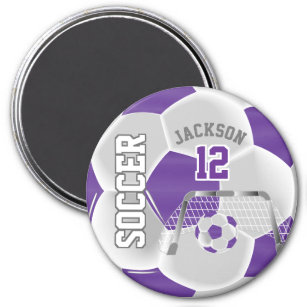 Purple and White Personalise Soccer Ball Magnet
