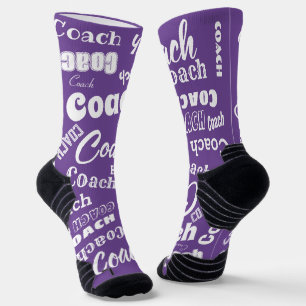 Purple and White Personalised Coach Gift Name Art Socks