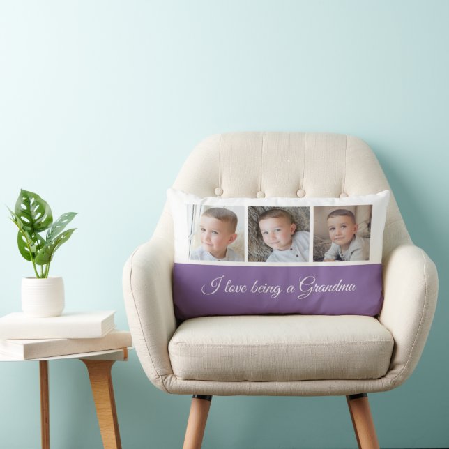 Purple and white photo collage for Grandma Lumbar Cushion (Chair)