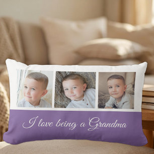 Purple and white photo collage for Grandma Lumbar Cushion