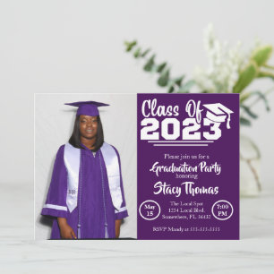 Purple and White Photo Graduation Party Invitation