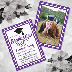 Purple and White Photo Graduation Party Invitation