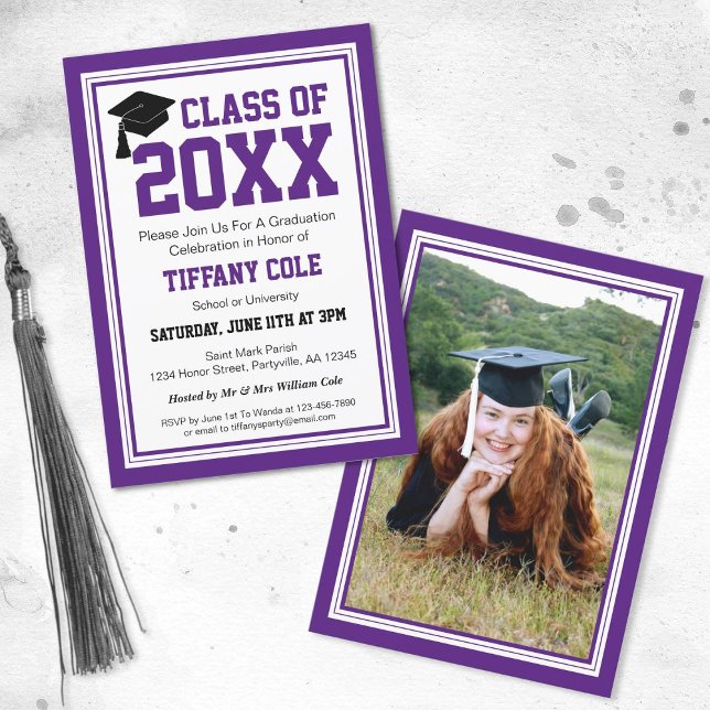 Purple and White Photo Graduation Party Invitation (Creator Uploaded)
