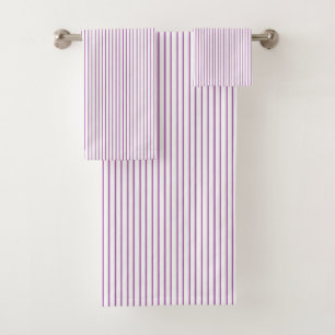 Purple and White Pinstripe Bath Towel Set