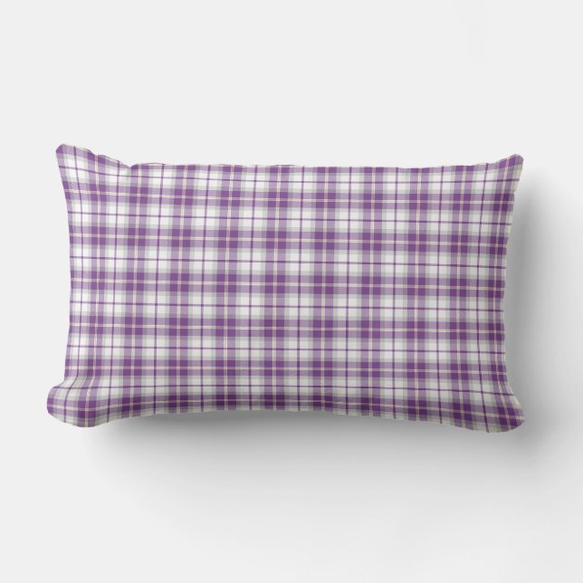 Purple and White Plaid Pattern Lumbar Cushion (Front)