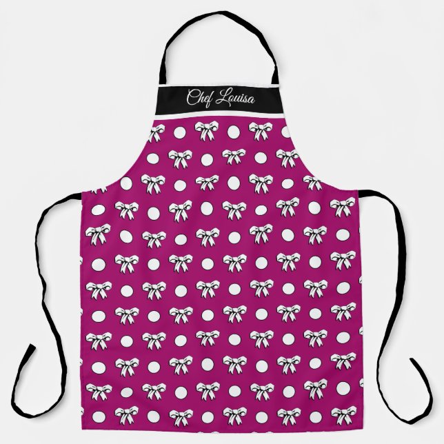 Purple and White Polka Dots and Bows Personalised Apron (Front)