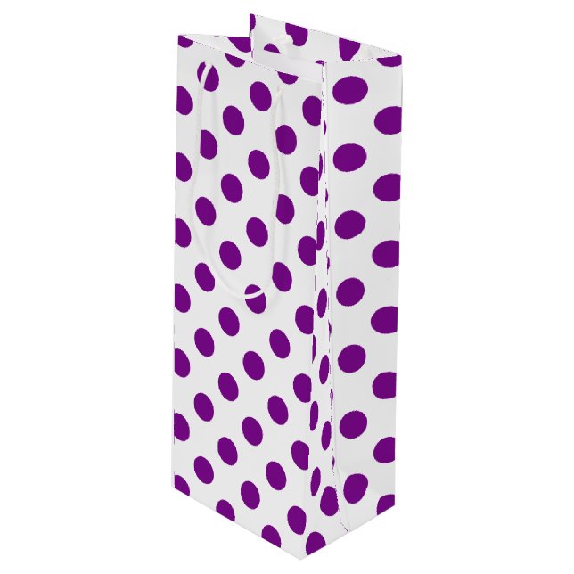 Purple and white polka dots wine gift bag (Front Angled)