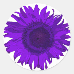 Purple and White Pop Art Sunflower  Classic Round Sticker