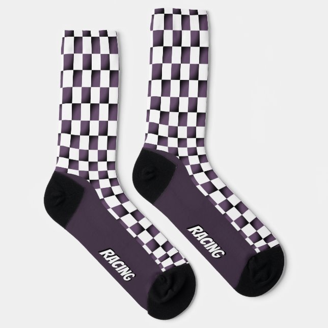 Purple And White Racing Check Socks (Right)