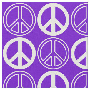 Purple and White Retro Peace Sign Pattern Fabric