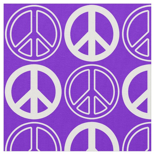Purple and White Retro Peace Sign Pattern Fabric (Close Up)