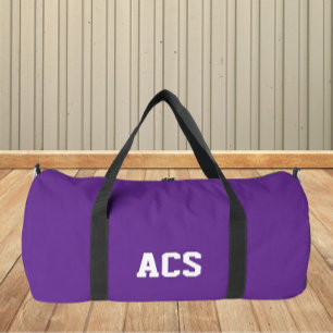 Purple and White School Colours and Letters Duffle Bag