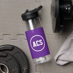 Purple and White School Colours and Letters Water Bottle