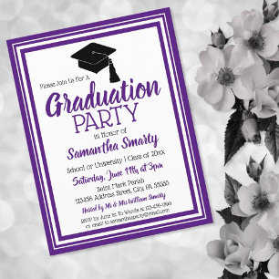 Purple and White School Colours Grad Party Invitation Postcard