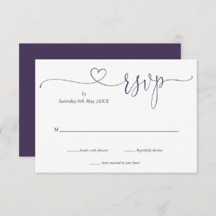 Purple And White Script Heart  RSVP Card
