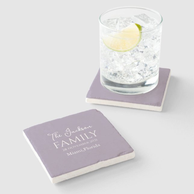 Purple and White Simple Customisable Family  Stone Coaster (Side)