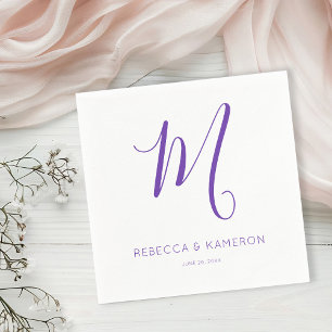Purple and White Simple Elegant Monogram Napkin