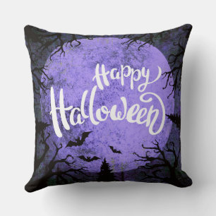Purple and White Simple Happy Halloween Cushion