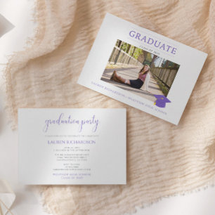 Purple and White Simple Photo Graduation Party Invitation