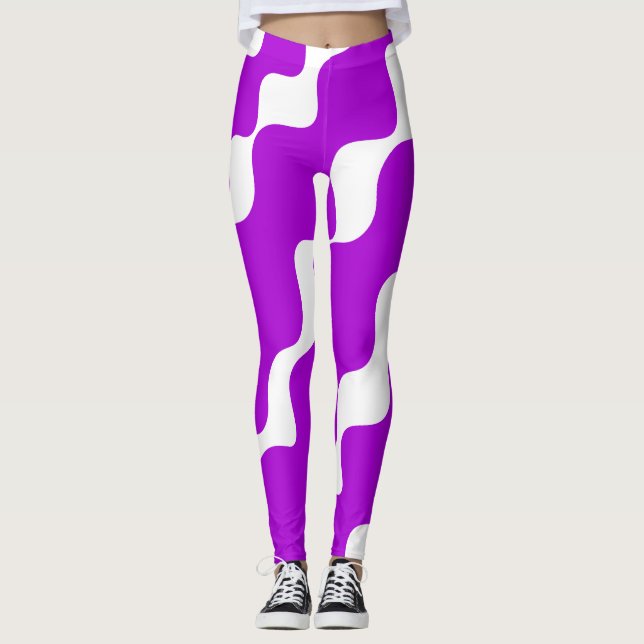 Purple and white slanting waves pattern  leggings (Front)