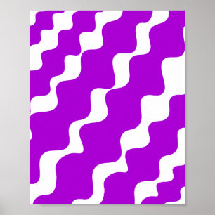 Purple and white slanting waves pattern poster