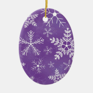 Purple and White Snowflake Pattern Ceramic Ornament