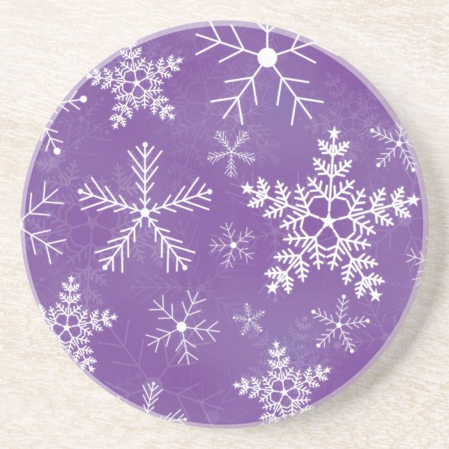 Purple and White Snowflake Pattern Coaster (Front)