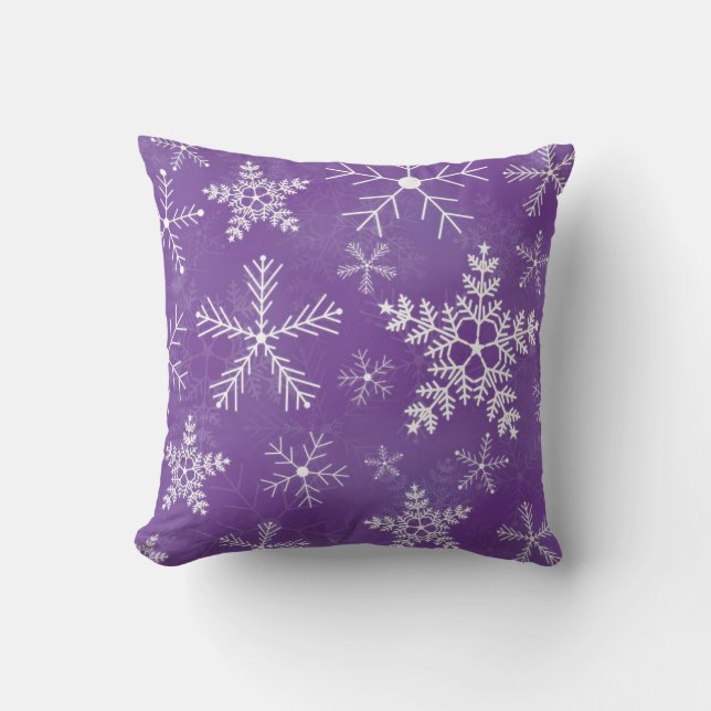 Purple and White Snowflake Pattern Cushion (Front)